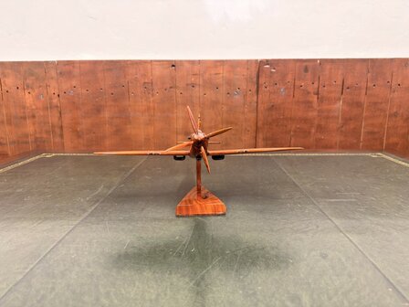 Klassiek-Engels-Antiek-Oud-Mahoniehouten-Modelvliegtuig-Schaalvliegtuid-Spitfire-Vliegtuig