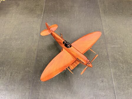 Klassiek-Engels-Antiek-Oud-Mahoniehouten-Modelvliegtuig-Schaalvliegtuid-Spitfire-Vliegtuig