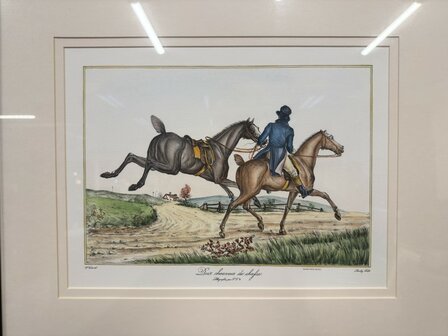 Klassiek-Antiek-Oud-Franse-Prent-Deux-Chevaux-De-Chasse-1
