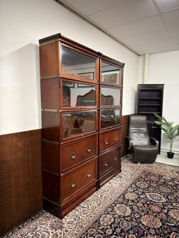 Klassiek-Engels-Antiek-Oud-Chesterfield-Originele-Globe-Wernicke-Boekenkast-Kast-Mahoniehout