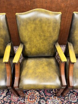 Klassiek-Engels-Antiek-Oud-Chesterfield-Set-Stoelen-Eetkamerstoelen-Stoel