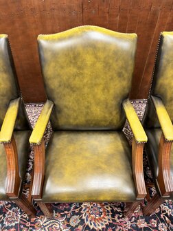 Klassiek-Engels-Antiek-Oud-Chesterfield-Set-Stoelen-Eetkamerstoelen-Stoel