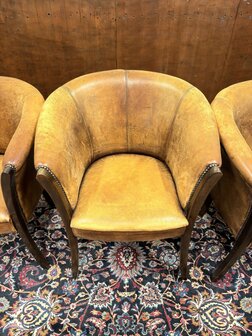 Klassiek-Engels-Antiek-Oud-Chesterfield-Schaapsleder-Schaap-Leder-Set-Stoelen-Eetkamerstoelen-Stoel