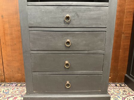 Klassiek-Engels-Antiek-Oud-Chesterfield-Teak-Boekenkast-Kast-Zwart