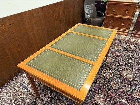 Klassiek-Antiek-Oud-Engels-Chesterfield-Schrijftafel-Bureau-Desk-met-Groen-Leder-Ingelegd-13
