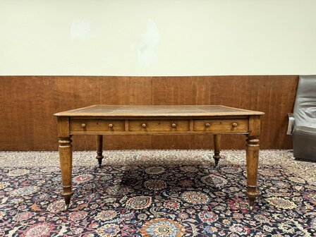 Antiek-Klassiek-Oud-Engels-Chesterfield-Schrijftafel-Bureau-Partnerdesk