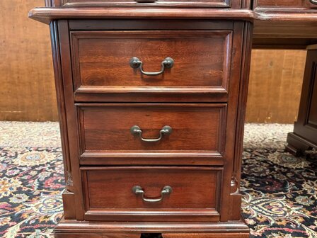 Klassiek-Engels-Oud-Antiek-Chesterfield-Vintage-Bureau-Desk-met-Groen-Leder-Ingelegd