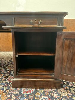 Klassiek-Oud-Antiek-Engels-Antiek-Vintage-Chesterfield-Bureau-Desk-Partnerdesk-Bruin-Leder