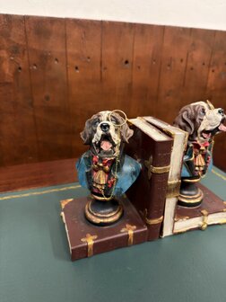 Klassiek-Engels-Vintage-Antiek-Oud-Chesterfield-Boxer-Boekensteun-Boeken-Steun