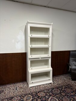 Klassiek-Engels-Vintage-Antiek-Oud-Chesterfield-Wit-Witte-Globe-Wernicke-Stijl-Boekenkast-Kast