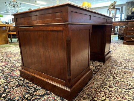 Klassiek-Antiek-Oud-Engels-Chesterfield-Vintage-Origineel-Globe-Wernicke-Bureau-Desk-Mahoniehout-Groen-Leder