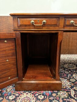 Klassiek-Antiek-Oud-Engels-Chesterfield-Vintage-Origineel-Globe-Wernicke-Bureau-Desk-Mahoniehout-Groen-Leder
