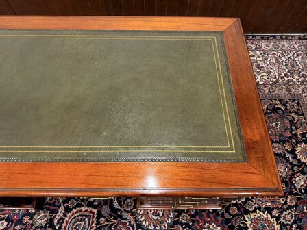 Klassiek-Antiek-Oud-Engels-Chesterfield-Vintage-Origineel-Globe-Wernicke-Bureau-Desk-Mahoniehout-Groen-Leder