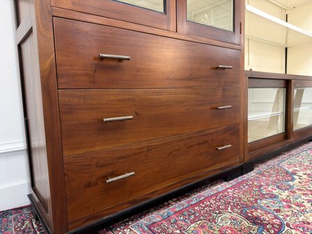 Klassiek-Antiek-Oud-Engels-Chesterfield-Vintage-Art-Deco-Boekenkast-Bibliotheekkast-Kast-met-Ladder-Trap