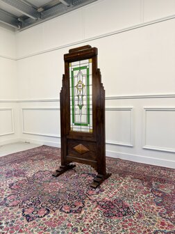Klassiek-Engels-Oud-Antiek-Vintage-Chesterfield-Mahonie-Kamerscherm-Room-Divider-Glas-In-Lood