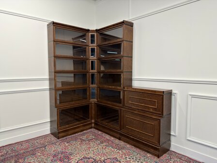 Klassiek-Engels-Oud-Antiek-Vintage-Chesterfield-Globe-Wernicke-Stijl-Boekenkast-Hoekkast-Bibliotheekkast