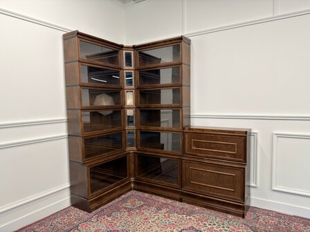 Klassiek-Engels-Oud-Antiek-Vintage-Chesterfield-Globe-Wernicke-Stijl-Boekenkast-Hoekkast-Bibliotheekkast