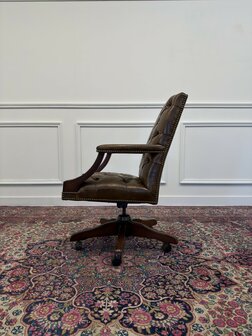 Klassiek-Antiek-Engels-Vintage-Chesterfield-Bureaustoel-President-Chair-Bruin-Leder