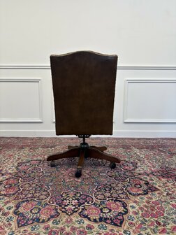 Klassiek-Antiek-Engels-Vintage-Chesterfield-Bureaustoel-President-Chair-Bruin-Leder