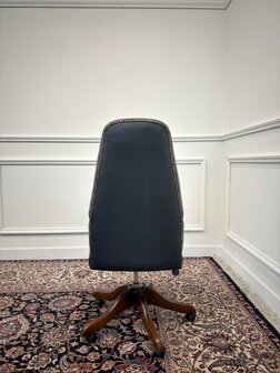 Klassiek-Engels-Antiek-Oud-Chesterfield-Vintage-Bureaustoel-President-Chair-Zwart-Leder