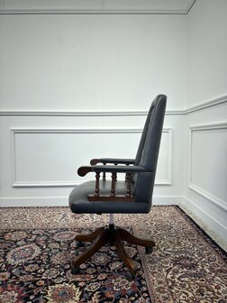 Klassiek-Engels-Antiek-Oud-Chesterfield-Vintage-Bureaustoel-President-Chair-Zwart-Leder
