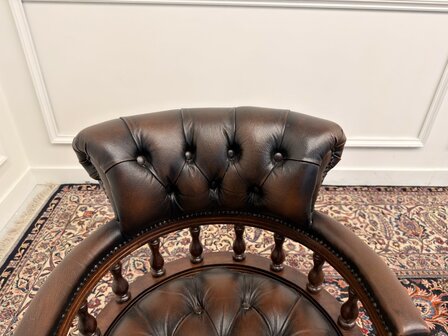 Klassiek-Engels-Antiek-Oud-Chesterfield-Vintage-Bureaustoel-President-Chair-Oxblood-Rood-Leder