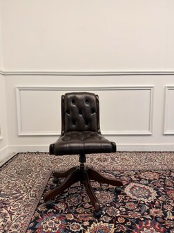 Klassiek-Engels-Antiek-Oud-Chesterfield-Vintage-Bureaustoel-President-Chair-Bruin-Leder