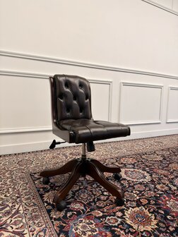 Klassiek-Engels-Antiek-Oud-Chesterfield-Vintage-Bureaustoel-President-Chair-Bruin-Leder