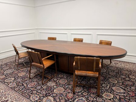 Klassiek-Engels-Antiek-Oud-Vintage-Chesterfield-Grote-Art-Deco-Vergadertafel-Tafel