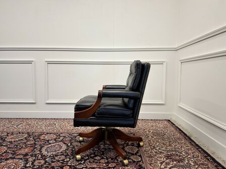 Klassiek-Engels-Vintage-Antiek-Oud-Chesterfield-Bureaustoel-President-Chair-Zwart-Leder