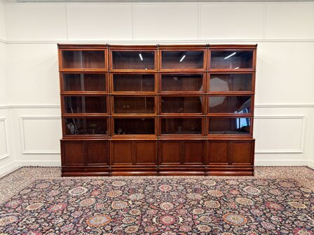 Klassiek-Engels-Antiek-Oud-Vintage-Chesterfield-Set-Originele-Globe-Wernicke-Boekenkast-Bibliotheekkast-Kast