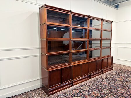 Klassiek-Engels-Antiek-Oud-Vintage-Chesterfield-Set-Originele-Globe-Wernicke-Boekenkast-Bibliotheekkast-Kast