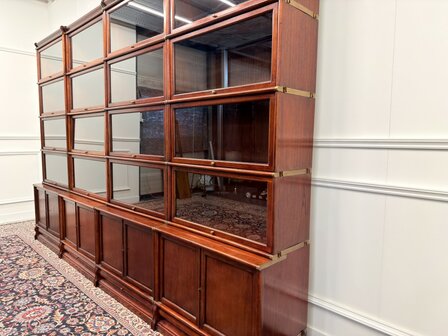 Klassiek-Engels-Antiek-Oud-Vintage-Chesterfield-Set-Originele-Globe-Wernicke-Boekenkast-Bibliotheekkast-Kast