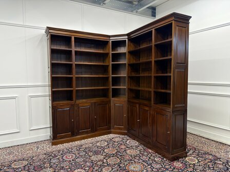 Klassiek-Antiek-Oud-Engels-Vintage-Chesterfield-Mahonie-Boekenkast-Hoekkast-Kast