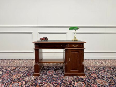 Klassiek-Engels-Antiek-Oud-Vintage-Chesterfield-Bureau-Desk-Zwart-Leder