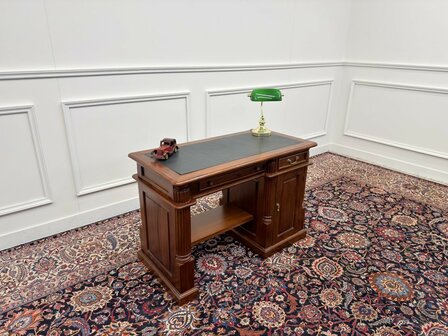 Klassiek-Engels-Antiek-Oud-Vintage-Chesterfield-Bureau-Desk-Zwart-Leder