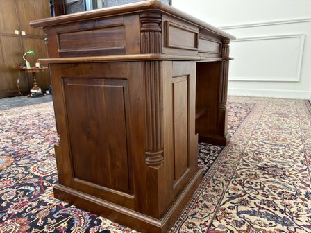 Klassiek-Engels-Antiek-Oud-Vintage-Chesterfield-Bureau-Desk-Zwart-Leder