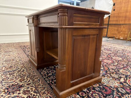 Klassiek-Engels-Antiek-Oud-Vintage-Chesterfield-Bureau-Desk-Zwart-Leder