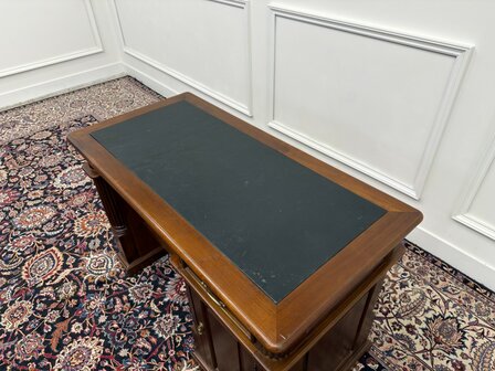Klassiek-Engels-Antiek-Oud-Vintage-Chesterfield-Bureau-Desk-Zwart-Leder