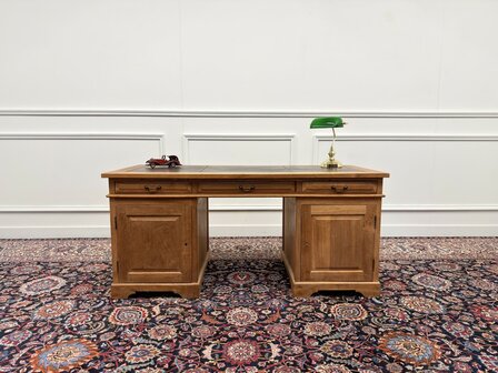 Klassiek-Engels-Antiek-Oud-Vintage-Chesterfield-Teak-Bureau-Desk-Bruin-Leder