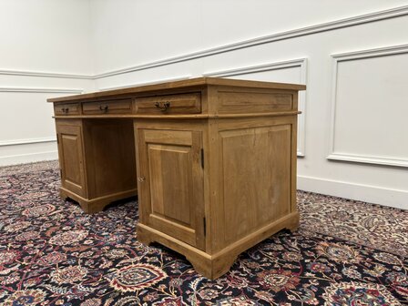 Klassiek-Engels-Antiek-Oud-Vintage-Chesterfield-Teak-Bureau-Desk-Bruin-Leder