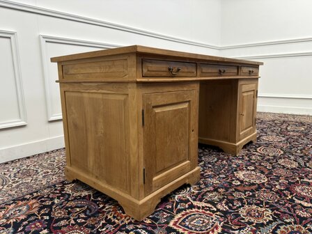 Klassiek-Engels-Antiek-Oud-Vintage-Chesterfield-Teak-Bureau-Desk-Bruin-Leder