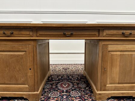 Klassiek-Engels-Antiek-Oud-Vintage-Chesterfield-Teak-Bureau-Desk-Bruin-Leder