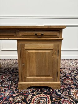 Klassiek-Engels-Antiek-Oud-Vintage-Chesterfield-Teak-Bureau-Desk-Bruin-Leder