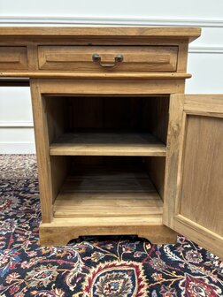 Klassiek-Engels-Antiek-Oud-Vintage-Chesterfield-Teak-Bureau-Desk-Bruin-Leder