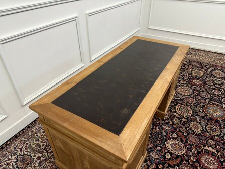 Klassiek-Engels-Antiek-Oud-Vintage-Chesterfield-Teak-Bureau-Desk-Bruin-Leder