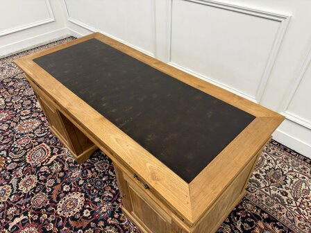 Klassiek-Engels-Antiek-Oud-Vintage-Chesterfield-Teak-Bureau-Desk-Bruin-Leder