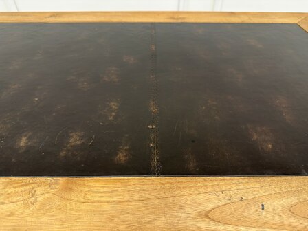 Klassiek-Engels-Antiek-Oud-Vintage-Chesterfield-Teak-Bureau-Desk-Bruin-Leder