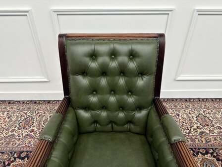 Klassiek-Engels-Antiek-Oud-Vintage-Chesterfield-Bureaustoel-Fauteuil-Stoel