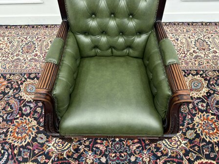 Klassiek-Engels-Antiek-Oud-Vintage-Chesterfield-Bureaustoel-Fauteuil-Stoel
